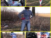bondageangel – Piss in tight jeans, jeans jacket and red wellies