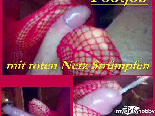ladygaga-heels - Spritziger Footjob mit Netz Strümpfen