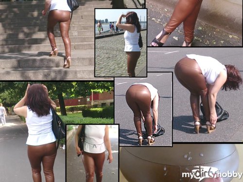 nylonwife - Latexleggins Spaziergang zum Spermaspender am Rheinufer