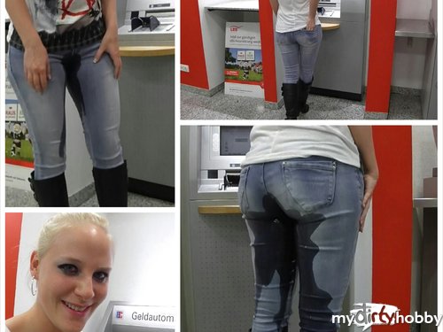 Lara-CumKitten - Jeans Piss vor Geldautomat in der Bank