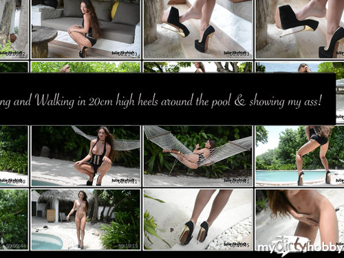 julieskyhigh - teasing and walking in extreme arched 20cm high heels around pool.