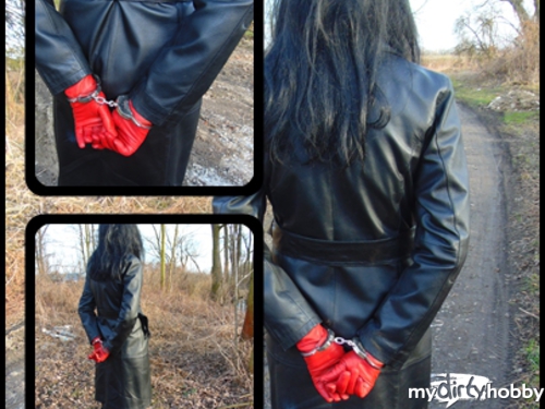 bondageangel - A small walk in a leather coat and with handcuffs