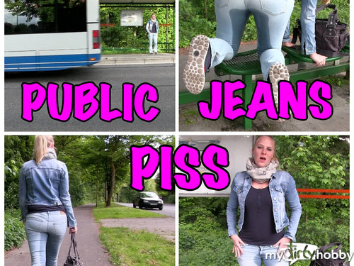 Lara-CumKitten - Public Jeans Piss an der Bushaltestelle