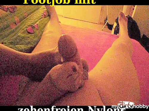 Footjob-Paar - Footjob mit zehenfreien Nylons