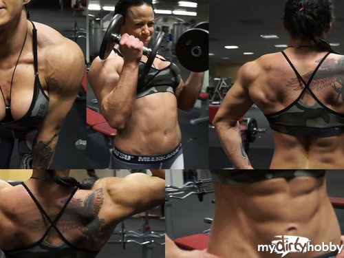 SmokingMuscleGirl - Muscle Fetish: Biceps Curls + Posing!!!