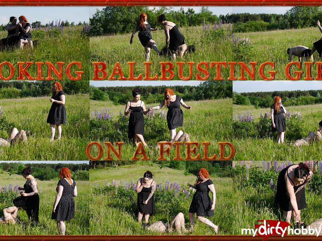 Dominique-Plastique in Smoking Ballbusting Girls on a field
